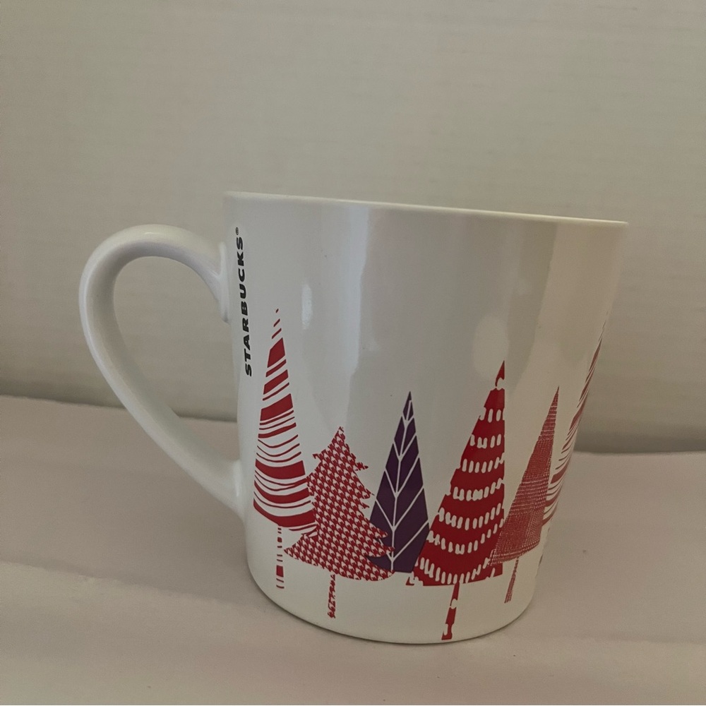 Starbucks 2017 White Christmas Mug with Red and Purple Tree Design